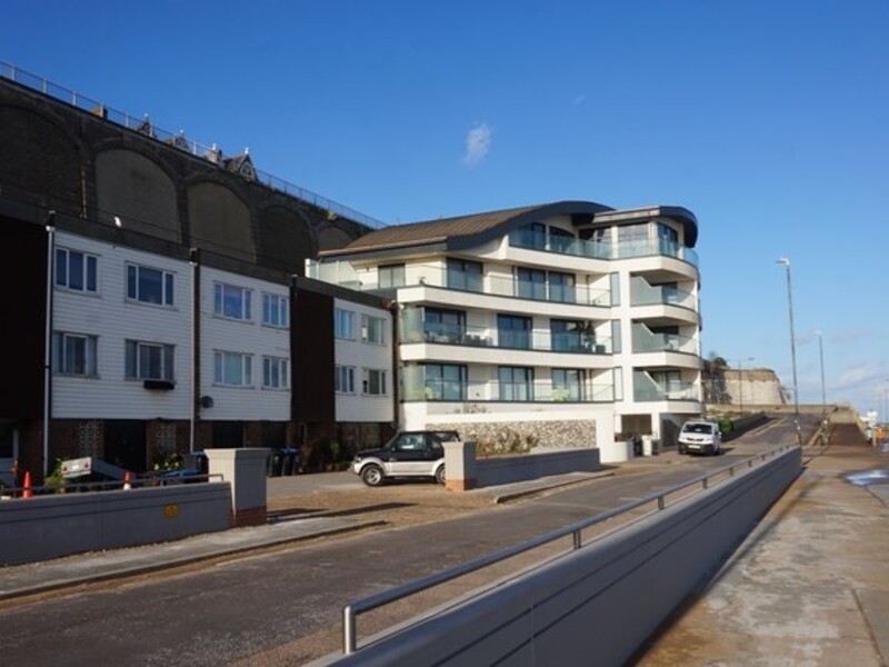 Wave-form Copper Art roof detail on the Beach Retreat apartments in Ramsgate